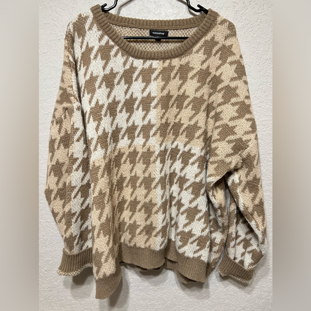 MITTOSHOP Brown Neutral houndstooth Sweater